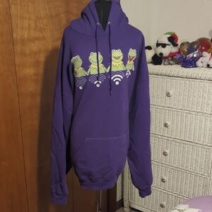 Jerzees Purple Hoodie with Kermit The Frog Design